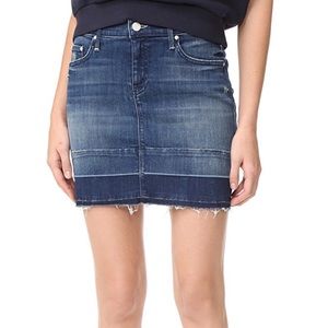 MOTHER undone hem denim mini skirt dark graffiti